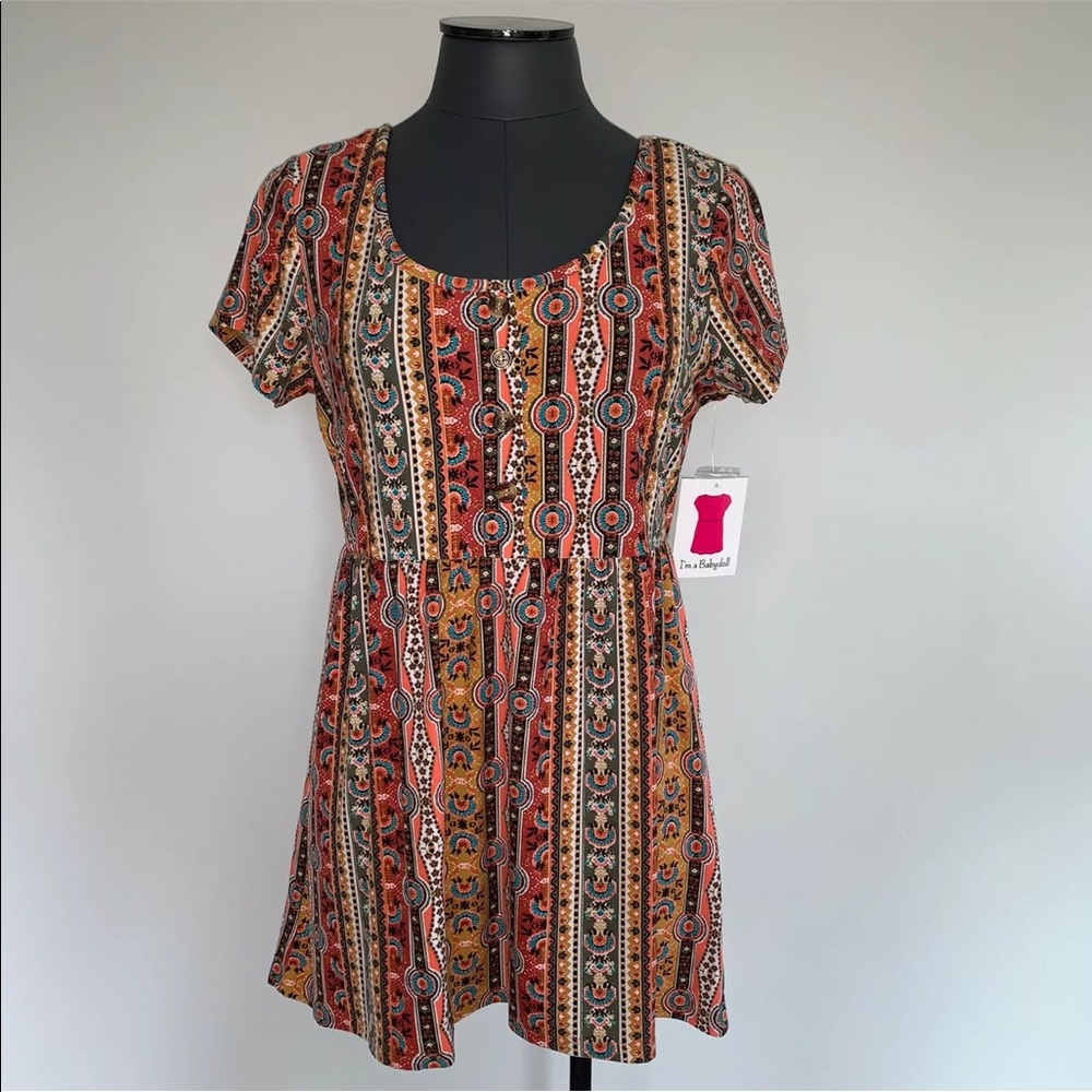 Women’s M Bobbie Brooks Multi Fall Floral India Print Babydoll Soft Stretch Top